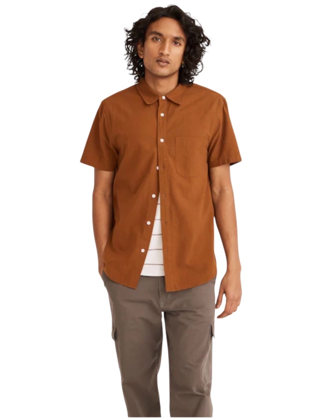 Madewell Men's Brown Perfect Fit Short Sleeve Button Down Shirt Size Medium